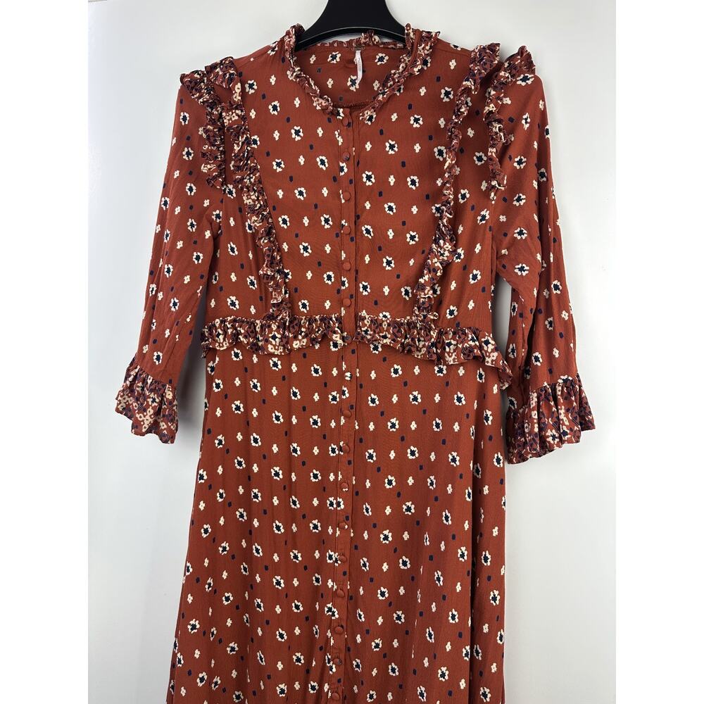 Free People Calico Skies Midi Dress Ruffle Button Boho Cottagecore Western Large - Picture 7 of 16
